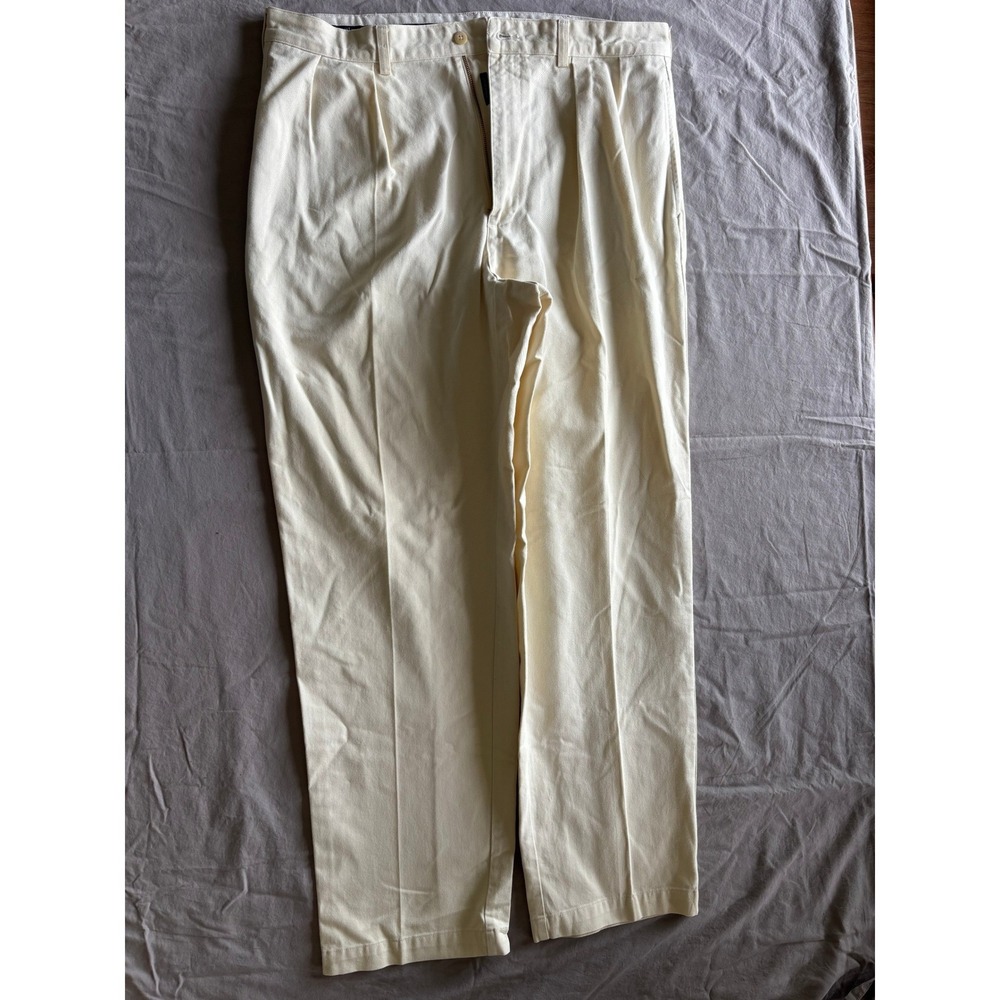 Polo Ralph Lauren Mens 36x32 Pleated Chino Pants Cream Off White Cotton Trousers